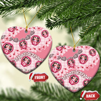 Japanese Daruma Doll Palaka Ceramic Ornament Cherry Blossoms With Shell Lei LT14 Heart Pink - Polynesian Pride