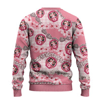 Japanese Daruma Doll Palaka Ugly Christmas Sweater Cherry Blossoms With Shell Lei LT14 - Polynesian Pride