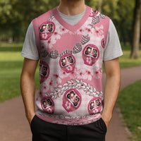 Japanese Daruma Doll Palaka Christmas Knitted V-Neck Vest Cherry Blossoms With Shell Lei LT14 - Polynesian Pride
