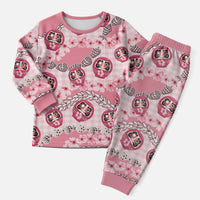 Japanese Daruma Doll Palaka Christmas Pajama Set Cherry Blossoms With Shell Lei LT14 Men Pink - Polynesian Pride