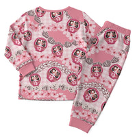 Japanese Daruma Doll Palaka Christmas Pajama Set Cherry Blossoms With Shell Lei LT14 - Polynesian Pride