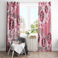 Japanese Daruma Doll Palaka Window Curtain Cherry Blossoms With Shell Lei - Polynesian Pride