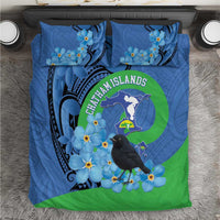 New Zealand Chatham Islands Bedding Set Wharekauri Forget Me Not With Black Robin