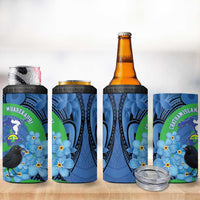 New Zealand Chatham Islands 4 in 1 Can Cooler Tumbler Wharekauri Forget Me Not With Black Robin