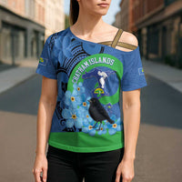 New Zealand Chatham Islands Cross Shoulder Shirt Wharekauri Forget Me Not With Black Robin - Polynesian Pride