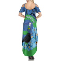 New Zealand Chatham Islands Family Matching Summer Maxi Dress and Hawaiian Shirt Wharekauri Forget Me Not With Black Robin