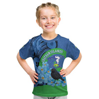 New Zealand Chatham Islands Kid T Shirt Wharekauri Forget Me Not With Black Robin