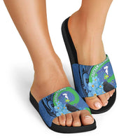 New Zealand Chatham Islands Slide Sandals Wharekauri Forget Me Not With Black Robin - Polynesian Pride