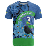 New Zealand Chatham Islands T Shirt Wharekauri Forget Me Not With Black Robin