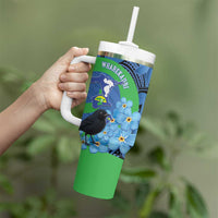 New Zealand Chatham Islands Tumbler With Handle Wharekauri Forget Me Not With Black Robin