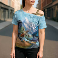 New Zealand South Island Cross Shoulder Shirt Te Waipounamu Aoraki Kea Bird - Polynesian Pride