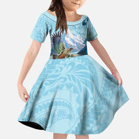 New Zealand South Island Family Matching Long Sleeve Bodycon Dress and Hawaiian Shirt Te Waipounamu Aoraki Kea Bird LT14 Daughter's Dress Blue - Polynesian Pride