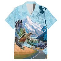 New Zealand South Island Family Matching Puletasi and Hawaiian Shirt Te Waipounamu Aoraki Kea Bird LT14 Dad's Shirt - Short Sleeve Blue - Polynesian Pride