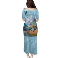 New Zealand South Island Family Matching Puletasi and Hawaiian Shirt Te Waipounamu Aoraki Kea Bird LT14 - Polynesian Pride