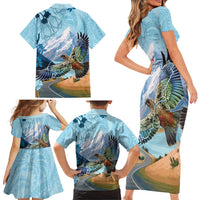 New Zealand South Island Family Matching Short Sleeve Bodycon Dress and Hawaiian Shirt Te Waipounamu Aoraki Kea Bird LT14 - Polynesian Pride