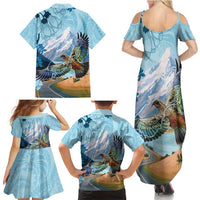 New Zealand South Island Family Matching Summer Maxi Dress and Hawaiian Shirt Te Waipounamu Aoraki Kea Bird