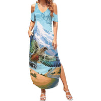 New Zealand South Island Family Matching Summer Maxi Dress and Hawaiian Shirt Te Waipounamu Aoraki Kea Bird