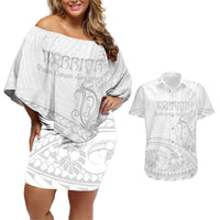 Polynesia Brain Cancer Awareness Couples Matching Off Shoulder Short Dress and Hawaiian Shirt In May We Wear Grey LT14 White - Polynesian Pride