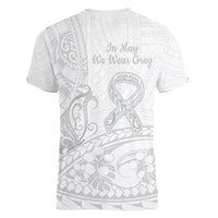 Polynesia Brain Cancer Awareness Women V-Neck T-Shirt In May We Wear Grey