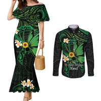 Polynesia Mental Health Awareness Couples Matching Mermaid Dress and Long Sleeve Button Shirt Green Ribbon Be Kind To Your Mind LT14 Green - Polynesian Pride
