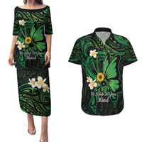 Polynesia Mental Health Awareness Couples Matching Puletasi and Hawaiian Shirt Green Ribbon Be Kind To Your Mind LT14 Green - Polynesian Pride