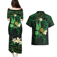 Polynesia Mental Health Awareness Couples Matching Puletasi and Hawaiian Shirt Green Ribbon Be Kind To Your Mind LT14 - Polynesian Pride