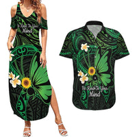 Polynesia Mental Health Awareness Couples Matching Summer Maxi Dress and Hawaiian Shirt Green Ribbon Be Kind To Your Mind LT14 Green - Polynesian Pride