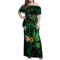 Polynesia Mental Health Awareness Family Matching Off Shoulder Maxi Dress and Hawaiian Shirt Green Ribbon Be Kind To Your Mind
