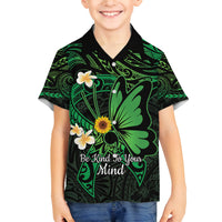 Polynesia Mental Health Awareness Family Matching Tank Maxi Dress and Hawaiian Shirt Green Ribbon Be Kind To Your Mind