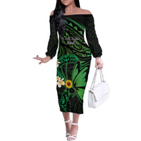 Polynesia Mental Health Awareness Off The Shoulder Long Sleeve Dress Green Ribbon Be Kind To Your Mind