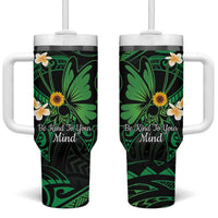 Polynesia Mental Health Awareness Tumbler With Handle Green Ribbon Be Kind To Your Mind