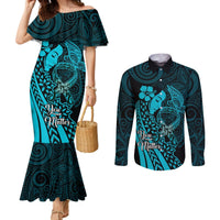 Polynesia World Ovarian Cancer Day Couples Matching Mermaid Dress and Long Sleeve Button Shirt You Matter Polynesian Women LT14 Teal - Polynesian Pride