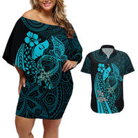 Polynesia World Ovarian Cancer Day Couples Matching Off Shoulder Short Dress and Hawaiian Shirt You Matter Polynesian Women LT14 Teal - Polynesian Pride