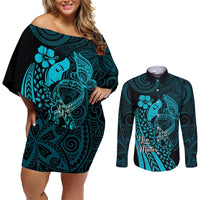 Polynesia World Ovarian Cancer Day Couples Matching Off Shoulder Short Dress and Long Sleeve Button Shirt You Matter Polynesian Women LT14 Teal - Polynesian Pride