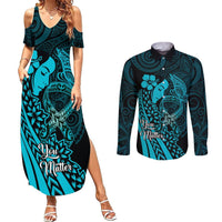 Polynesia World Ovarian Cancer Day Couples Matching Summer Maxi Dress and Long Sleeve Button Shirt You Matter Polynesian Women LT14 Teal - Polynesian Pride