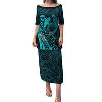 Polynesia World Ovarian Cancer Day Puletasi You Matter Polynesian Women LT14 Long Dress Teal - Polynesian Pride