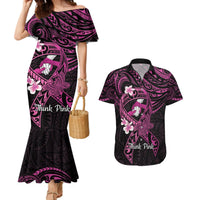Polynesia Breast Cancer Awareness Couples Matching Mermaid Dress and Hawaiian Shirt Pink Ribbon No One Fights Alone - Black LT14 Black - Polynesian Pride