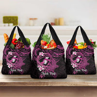 Polynesia Breast Cancer Awareness Grocery Bag Pink Ribbon No One Fights Alone - Black