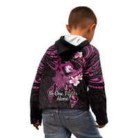 Polynesia Breast Cancer Awareness Kid Hoodie Pink Ribbon No One Fights Alone - Black