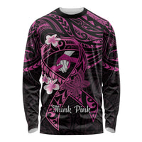 Polynesia Breast Cancer Awareness Long Sleeve Shirt Pink Ribbon No One Fights Alone - Black