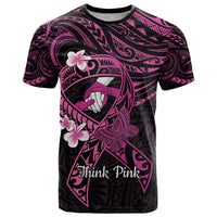 Polynesia Breast Cancer Awareness T Shirt Pink Ribbon No One Fights Alone - Black