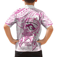 Polynesia Breast Cancer Awareness Family Matching Puletasi and Hawaiian Shirt Pink Ribbon No One Fights Alone - White