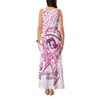 Polynesia Breast Cancer Awareness Tank Maxi Dress Pink Ribbon No One Fights Alone - White LT14 - Polynesian Pride
