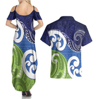 Southland New Zealand Couples Matching Summer Maxi Dress and Hawaiian Shirt Maori Koru Flag Color LT14 - Polynesian Pride