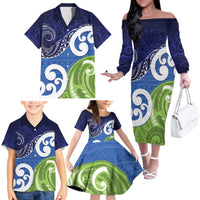 Southland New Zealand Family Matching Off The Shoulder Long Sleeve Dress and Hawaiian Shirt Maori Koru Flag Color LT14 - Polynesian Pride