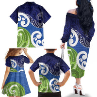 Southland New Zealand Family Matching Off The Shoulder Long Sleeve Dress and Hawaiian Shirt Maori Koru Flag Color LT14 - Polynesian Pride