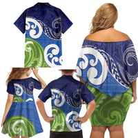 Southland New Zealand Family Matching Off Shoulder Short Dress and Hawaiian Shirt Maori Koru Flag Color LT14 - Polynesian Pride
