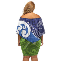 Southland New Zealand Family Matching Off Shoulder Short Dress and Hawaiian Shirt Maori Koru Flag Color LT14 - Polynesian Pride