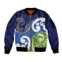 Southland New Zealand Sleeve Zip Bomber Jacket Maori Koru Flag Color LT14 Unisex Blue - Polynesian Pride