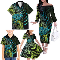 Southland Takehe Pounama Family Matching Off The Shoulder Long Sleeve Dress and Hawaiian Shirt Aotearoa Poutama Paua Shell Fern LT14 - Polynesian Pride